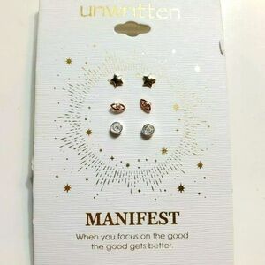 Unwritten Silver Plated 3 Pair Post Earring Set NWT